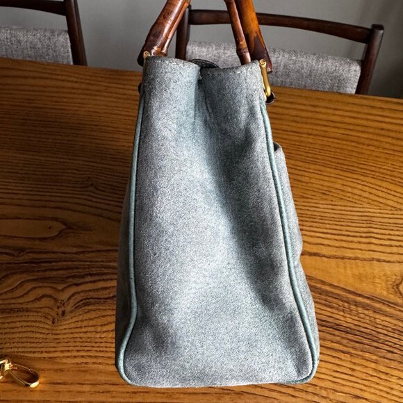 Vintage Gucci 2-Way Top Handle Crossbody Bag in Light Teal Suede - Picture 3 of 16